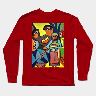 African Traditional Tribal Women Abstract Art Canvas Painting 6 Long Sleeve T-Shirt